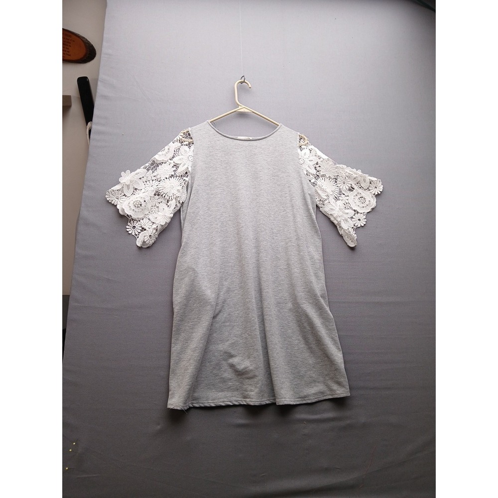 Cotton Bleu T Shirt Shift Dress W/ Lace Angel Sleeves Size Small
